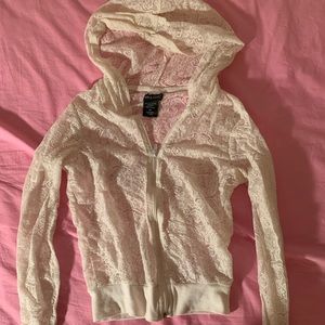 wet seal white mesh crop zip up hoodie - like new